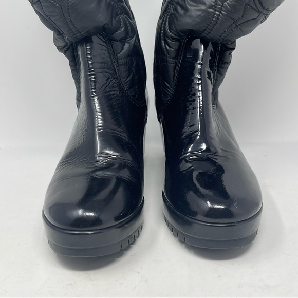 Coach Cantina Quilted Puffer Wedge Boots Womens 9 B Black Patent Signature C - Picture 6 of 13